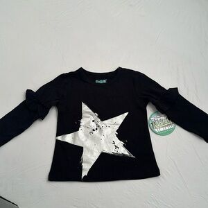 Kapital K black ruffle long sleeve silver star active top